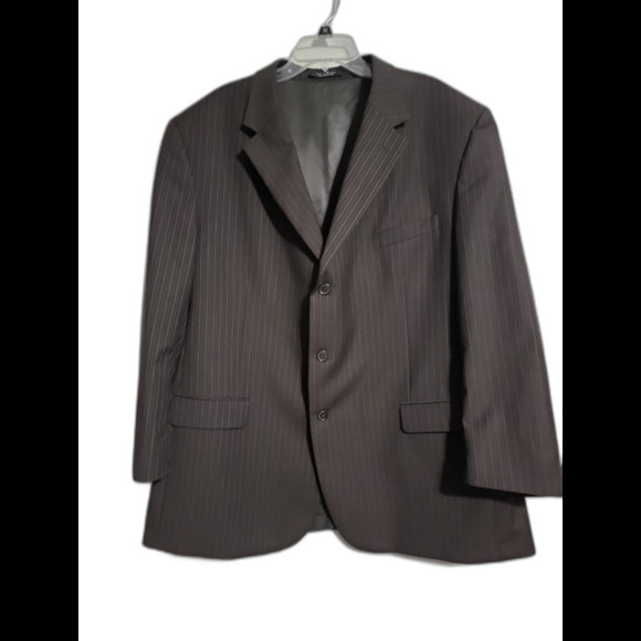 Andrew Fezza Men 2 Piece 3 Button Suit Brown Pinstripe 52 L 48 Pnt Worsted Wool